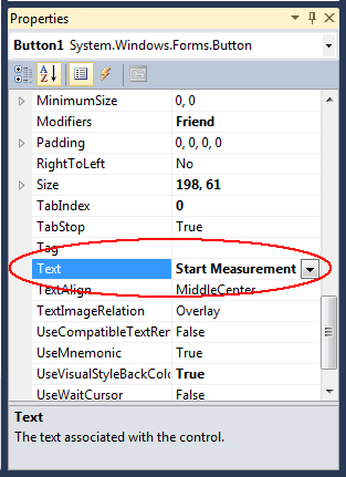 The [Start Measurement] is placed on the form.