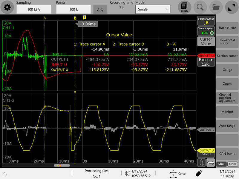 Example waveforms of primary and secondary voltages during UPS operation